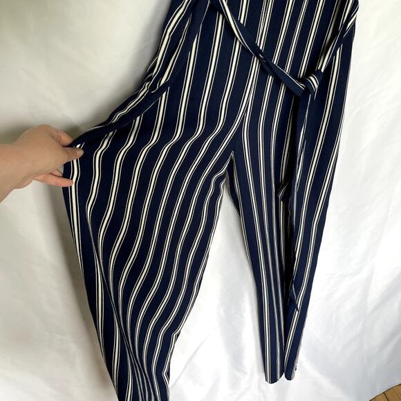 Ambiance Navy Blue White Striped Jumpsuit - Women's Large - Picture 6 of 10